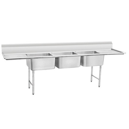 Stainless Steel Three Tub Sink with Corner Drain