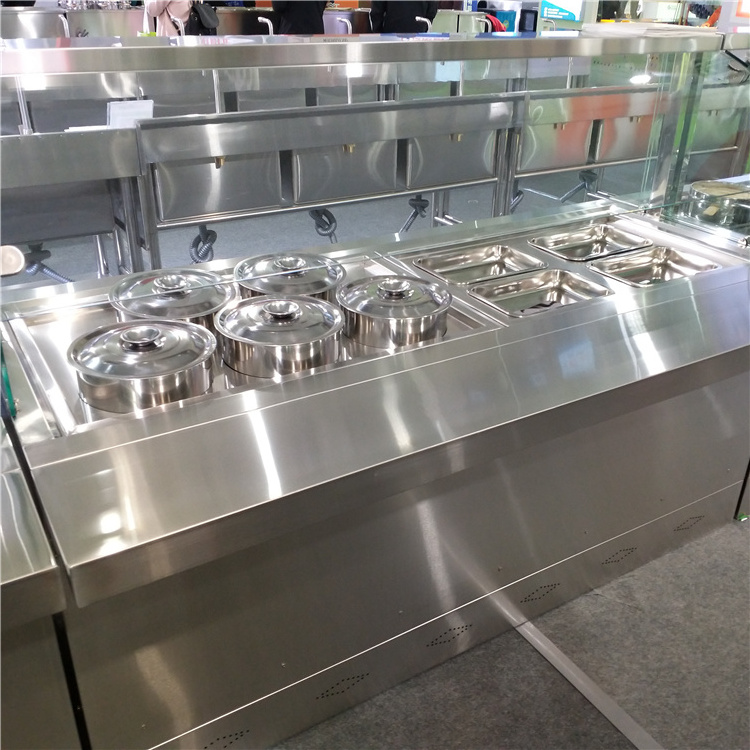 fast food restaurant 1200/1500/1800mm stainless steel steam table with full glass cover heating food counter