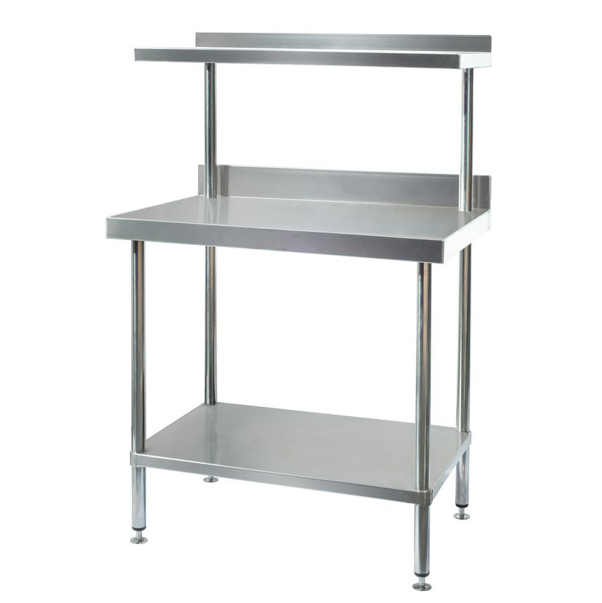 Commercial Hotel Kitchen Stainless Steel Work Tables With Top Rack Shelves