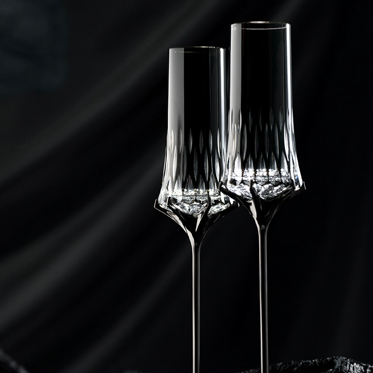 Raymond sweet wine glasses black  Premium crystal champagne glasses gift