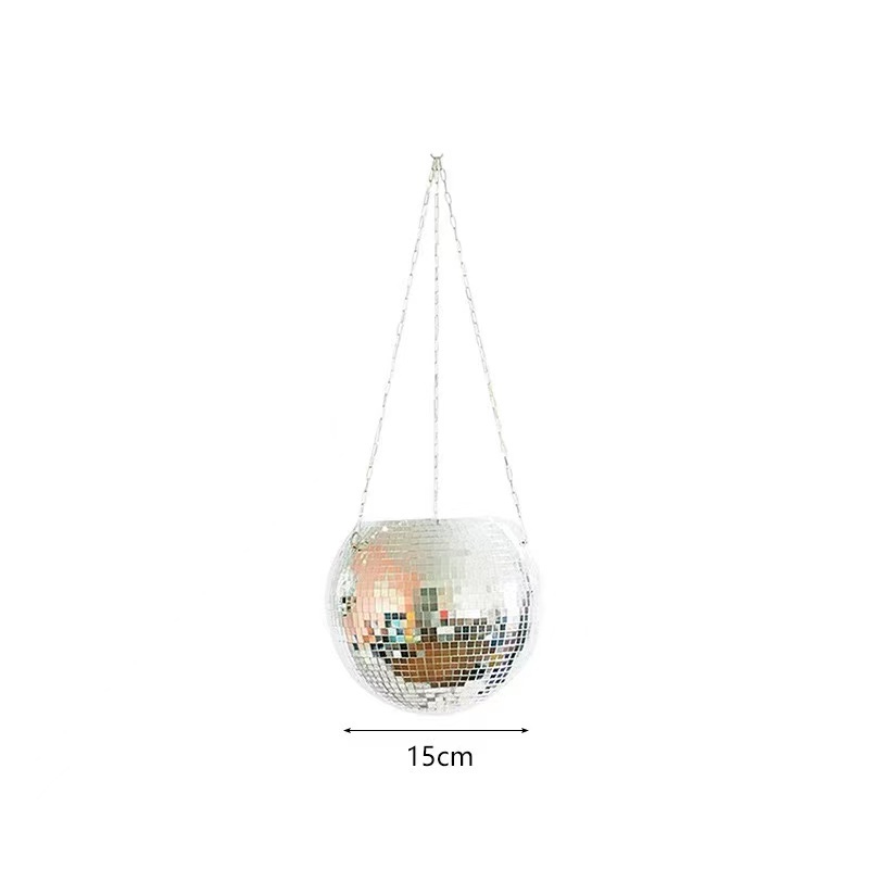 Hot selling new design 10cm 15cm 20cm 25cm silver pink rose glass balcony flower disco mirror ball planter pot ball