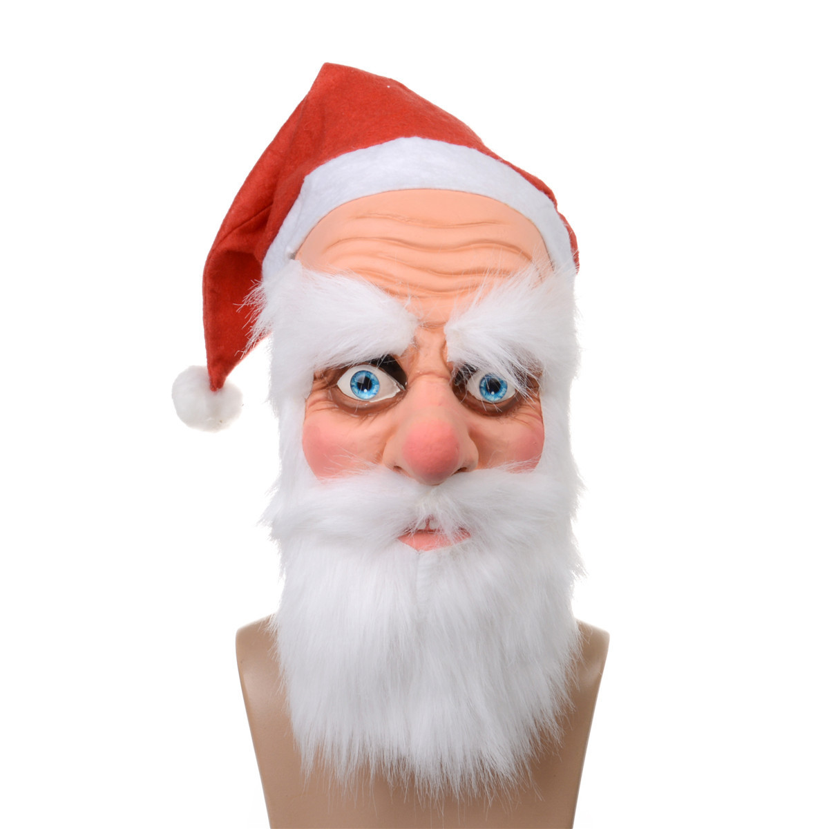 Realistic full face Christmas Santa Claus beard and red hat merry father Christmas face mask