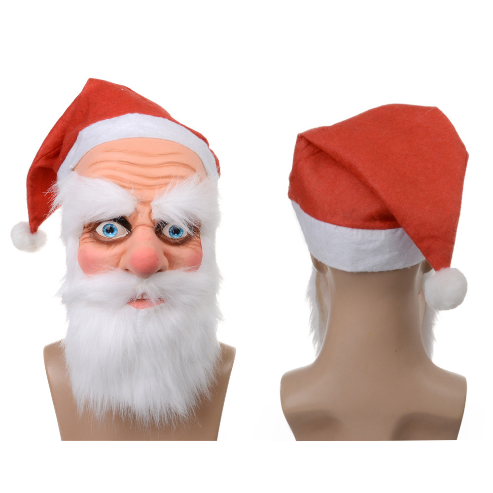 Realistic full face Christmas Santa Claus beard and red hat merry father Christmas face mask