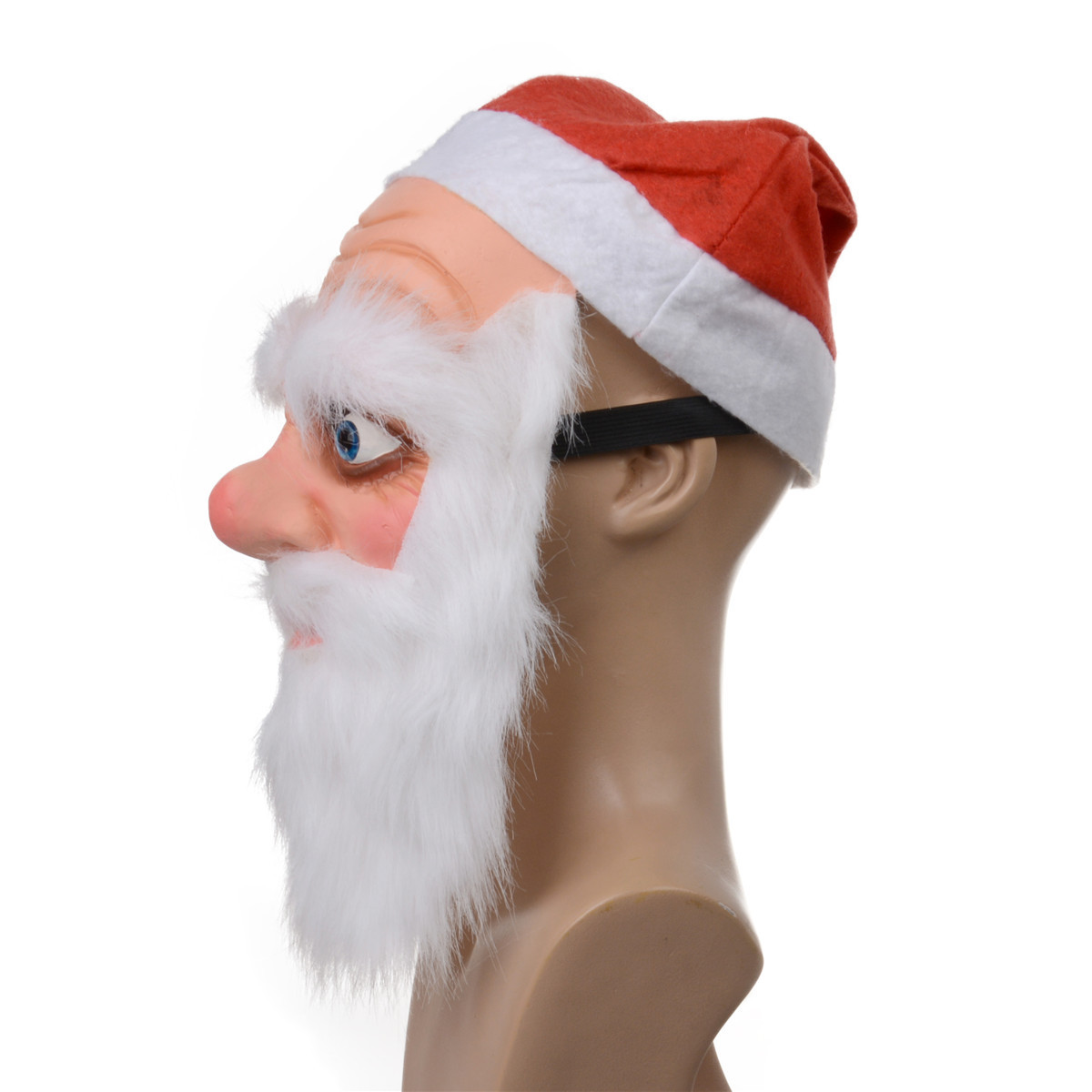 Realistic full face Christmas Santa Claus beard and red hat merry father Christmas face mask