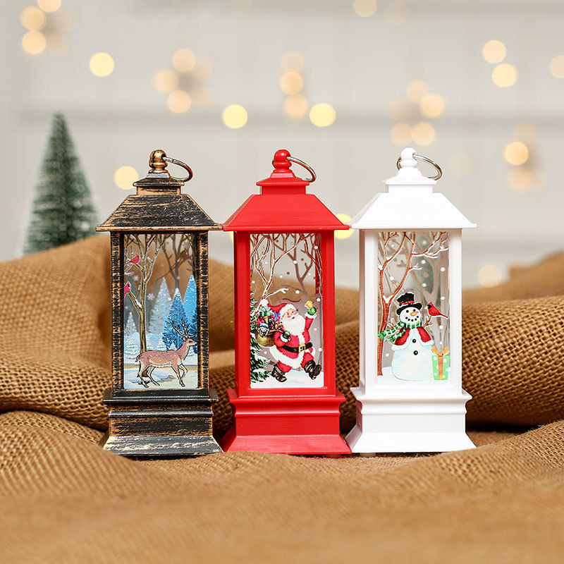 Stock cheap Christmas window Accessories small oil lamp lantern acrylic light christmas lantern snow