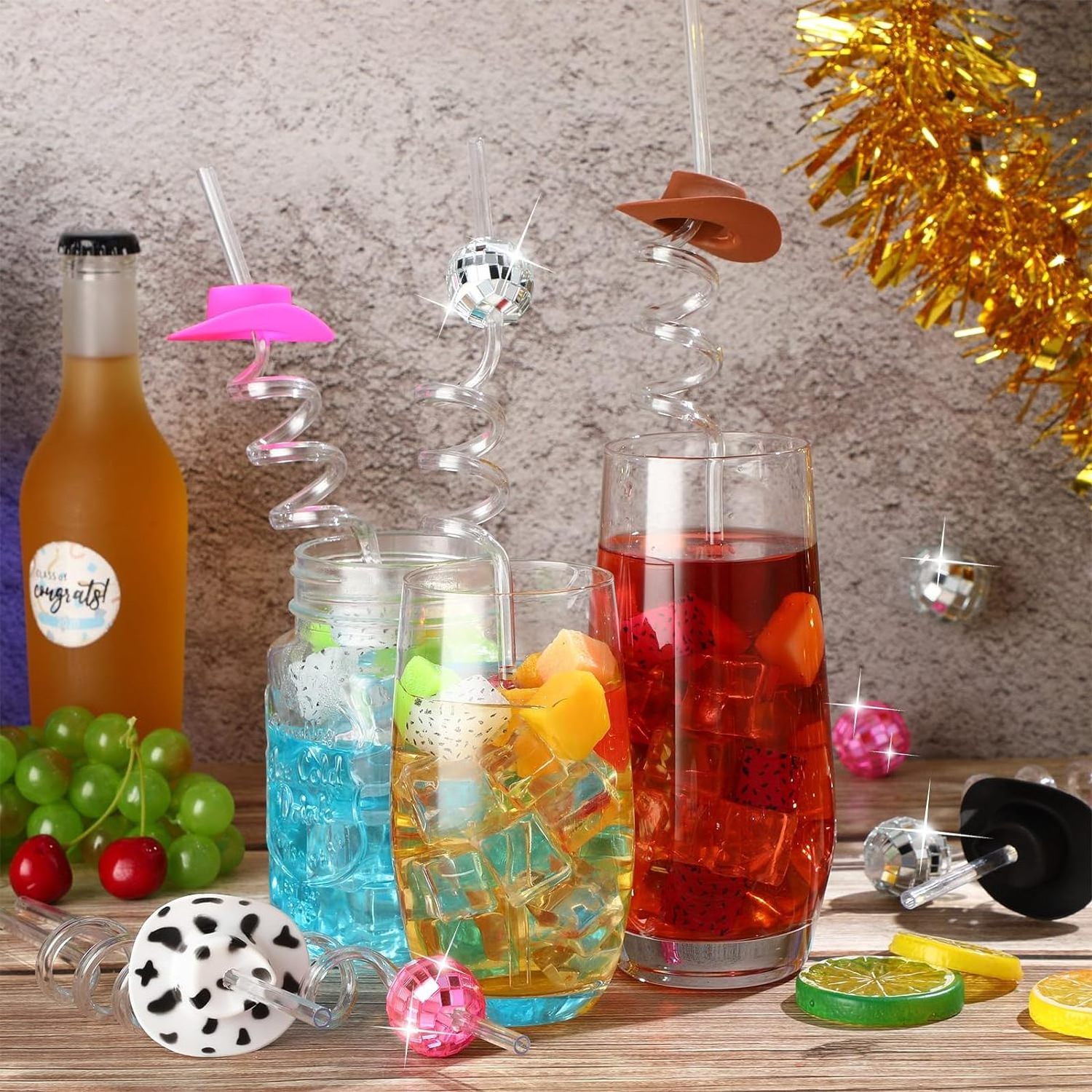 Wholesale Cocktail Cowboy Hat Mirror Glass Silver Mini Halloween Outdoor Decor Disco Ball Stirrer Party Supplies