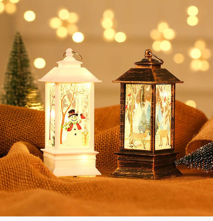 Stock cheap Christmas window Accessories small oil lamp lantern acrylic light christmas lantern snow