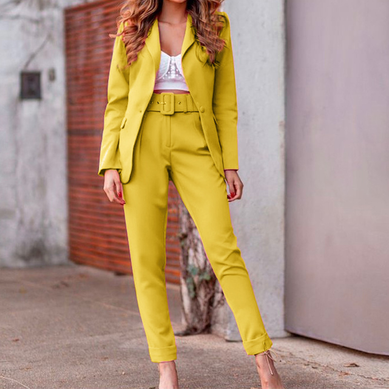 ZC H3C61209 2020  Lady Working Suits pink Blazer Women Yellow Plus Size Office Ladies Business Blazer Suit