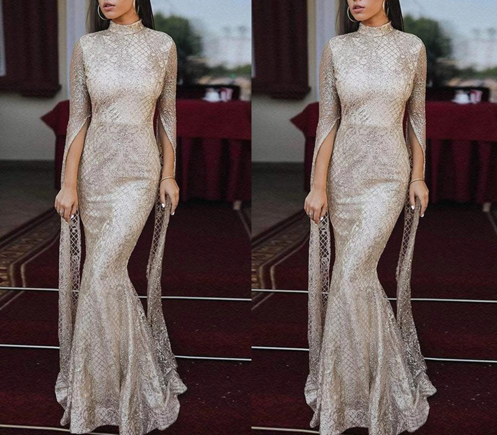 ZC00563 Factory Manufacturer Arabic long Sleeve party mermaid gowns for Women Dress Formal Embroidered Lace Evening Dresses