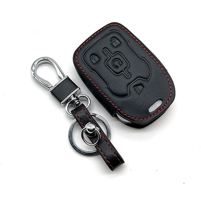 Leather Car Key Cover Remote Fobs Case Accessory For GMC Terrain Acadia 2023 Yukon XL Sierra Chevrolet Suburban Tahoe Silverado