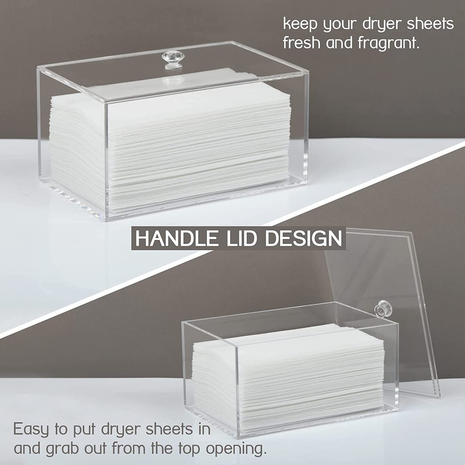 Hot sale Acrylic Container safe Storage Box Dryer Sheet Holder Dispenser for Laundry Room Organization Acrylic Kitchen Handmade