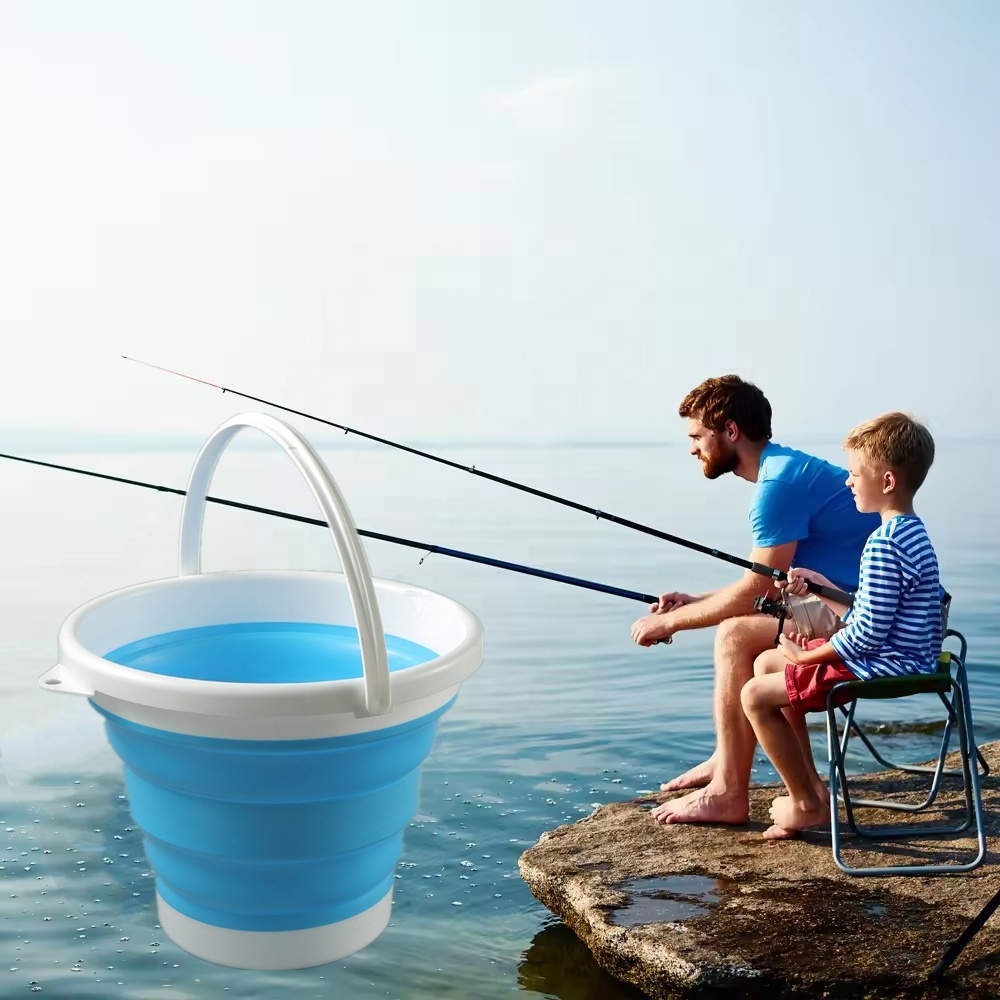 Collapsible 10L Grey Circle Foldable Rubber Cement Bucket Multifunctional Outdoor Water Folding Plastic Gardening Tool