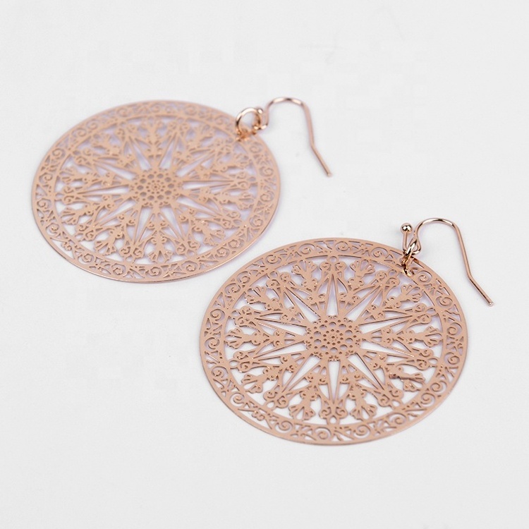 Large Round Shaped Filigree Hollow Earrings Ball Professional Drop Earrings Rose Gold for Holiday Bohemian Ethnic Style Women