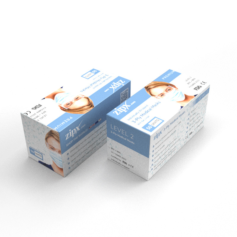 Custom Cheap 3 Ply Disposable Paper Box For Medecine Package 50pcs Earloop Surgical Face Mask Black Packaging Boxes