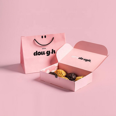 Wholesale custom logo bakery packaging food grade pink paper mochi donut packaging cookie dough delivery cookie boxes with bags