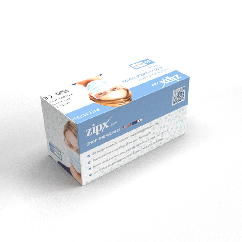 Custom Cheap 3 Ply Disposable Paper Box For Medecine Package 50pcs Earloop Surgical Face Mask Black Packaging Boxes