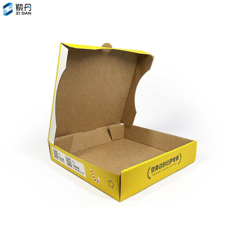 Zidan Custom Printed Cardboard Corrugated Yellow Pizza Boxes Takeout Container Kraft Lunch Pizza Box With Custom Logo