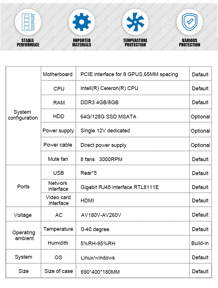 65mm Spacing 8GPU Computer case Frame 8 GPU Computer Server chassis