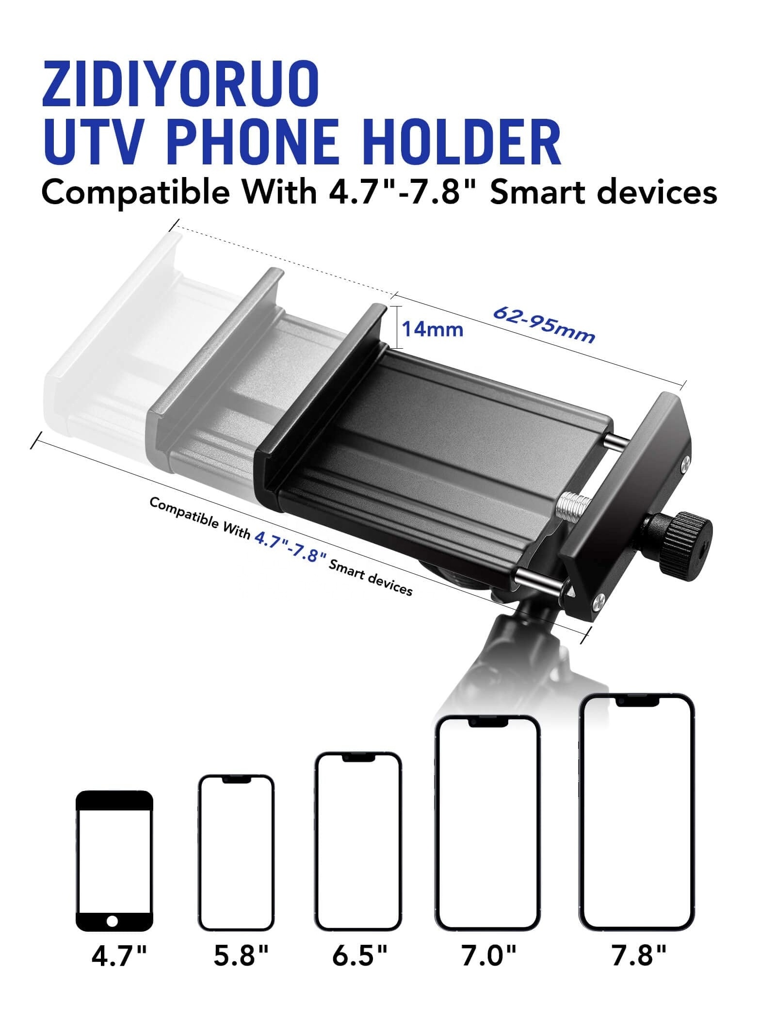 UTV Phone Holder, SXS Phone Holder Mount on 1.75