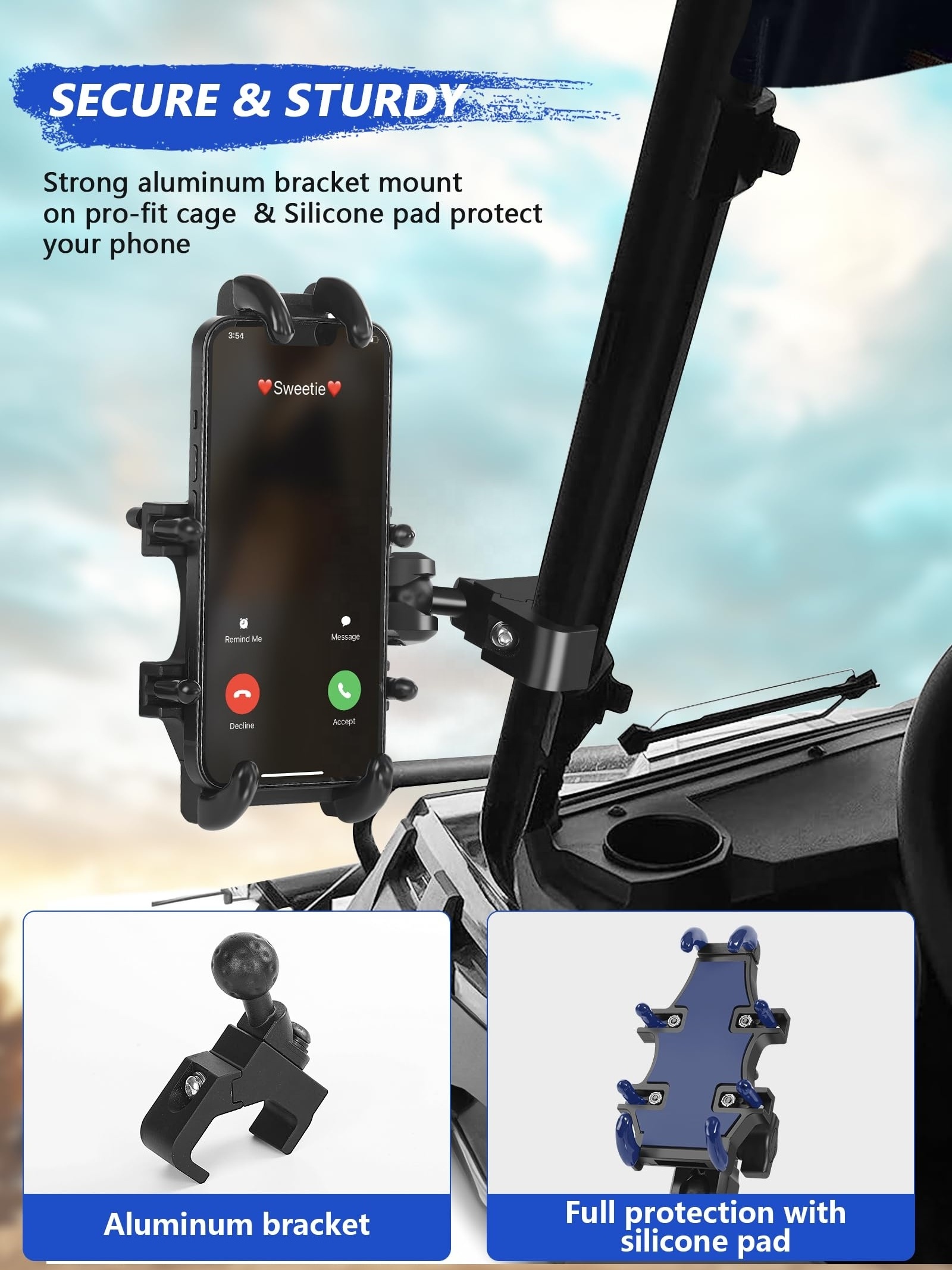 Polaris Ranger Phone Mount, Heavy Duty UTV Phone Holder Compatible with Pro-fit Cage