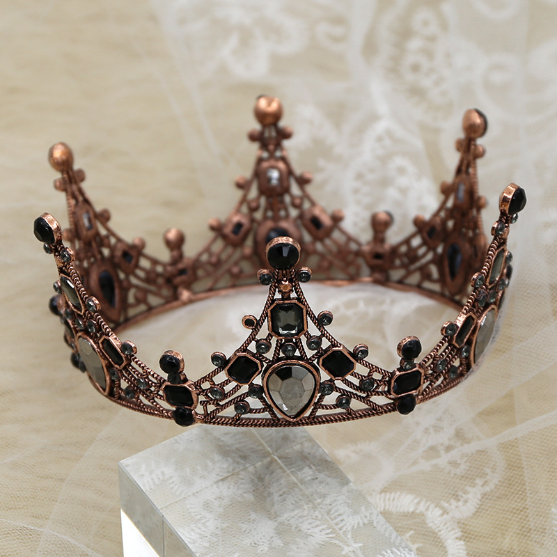 Hot Sale Women Vintage Happy Birthday Crowns Princess Beauty Pageant Black Crystal Party Queen Tiara Crown