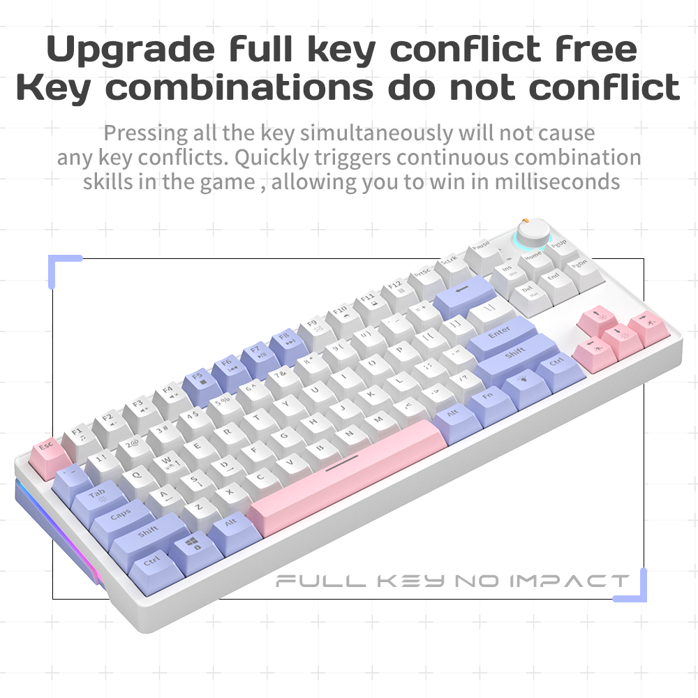 Custom 80% Silent Switch 87 keys Russian Keyboard USB Wired 2.4G  wireless Hot swap RGB Gaming Mechanical Keyboard With Knob