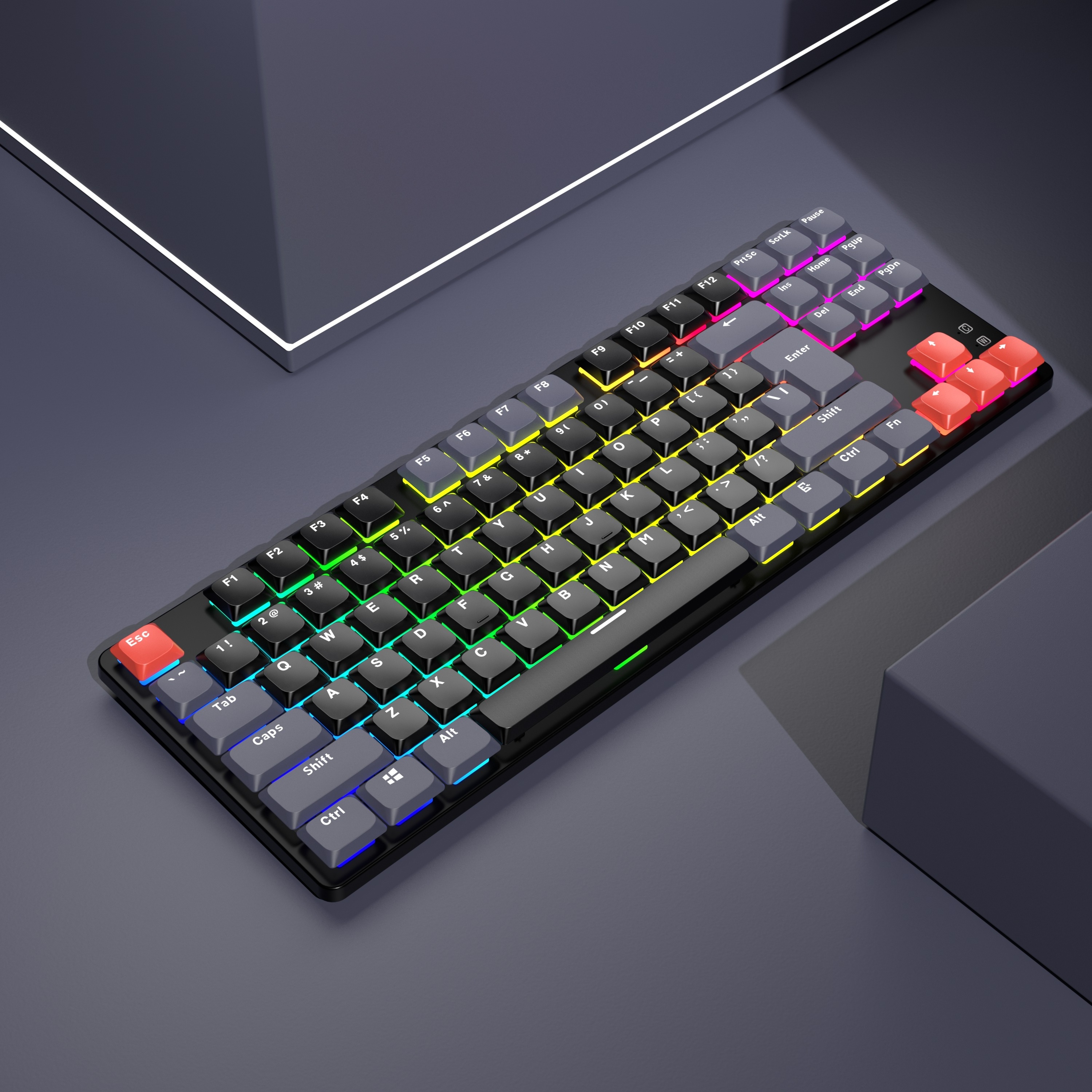 Ultra-Slim Low Profile 75% Layout Wired Mechanical Keyboard Compact 87 Keys RGB LED Backlit for Mac Windows Gateron Brown Switch