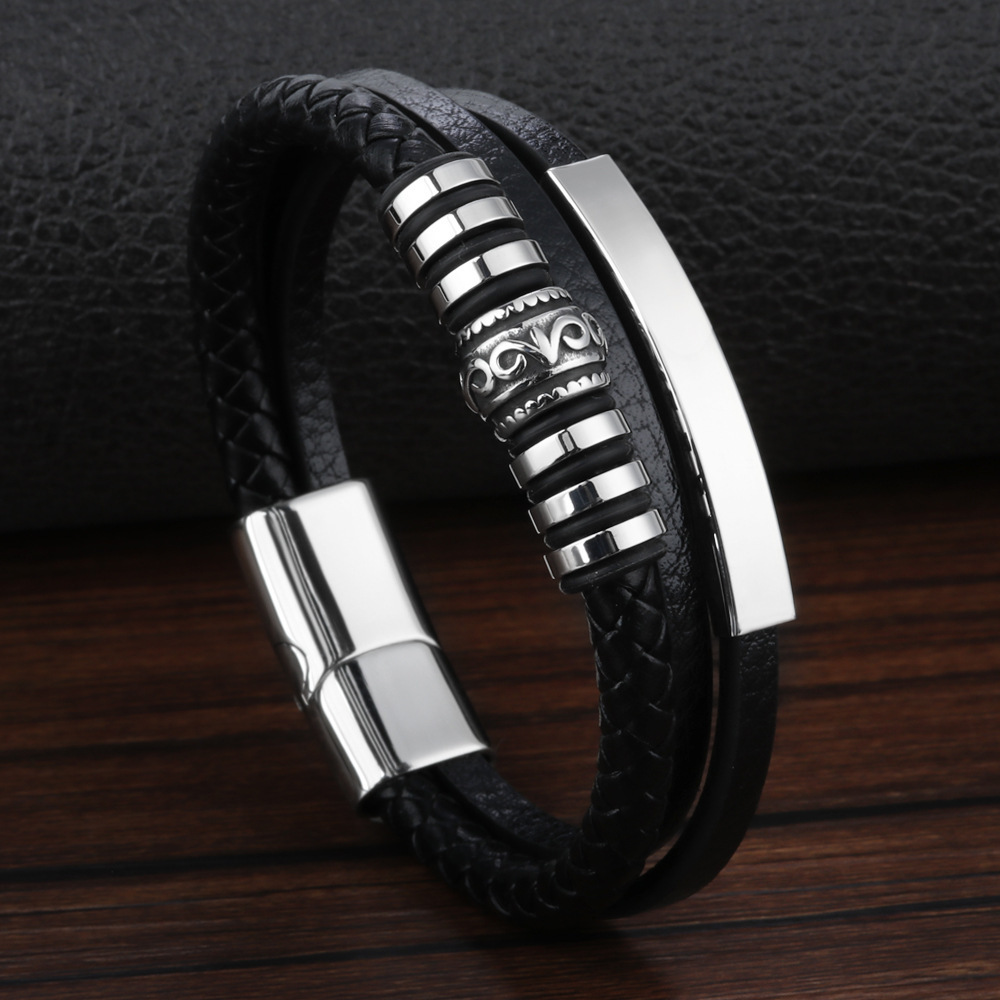 2022 New Products Europe and America Hot Selling Braided Stainless Steel Bracelet Men's Leather Bracelet Jewelry