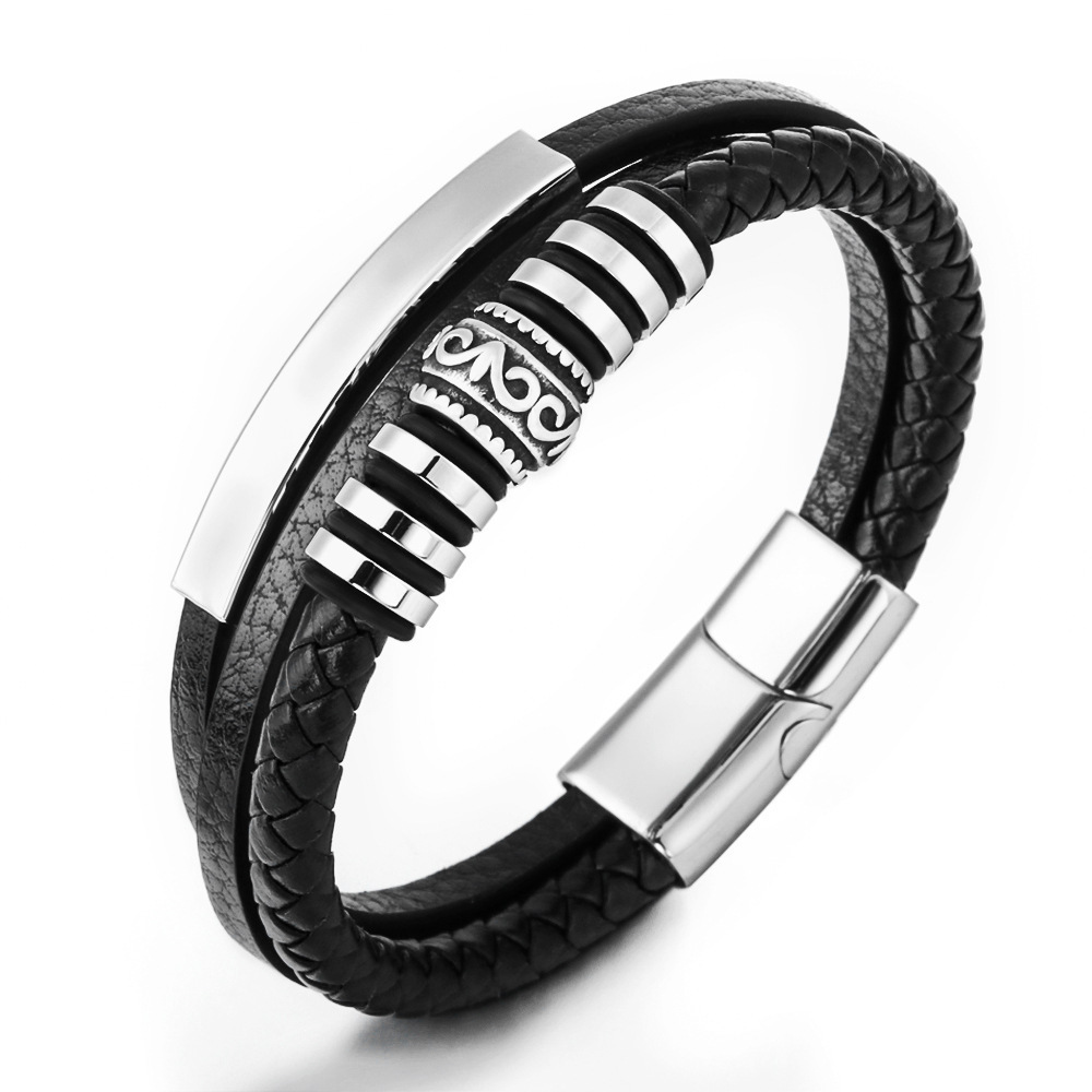 2022 New Products Europe and America Hot Selling Braided Stainless Steel Bracelet Men's Leather Bracelet Jewelry