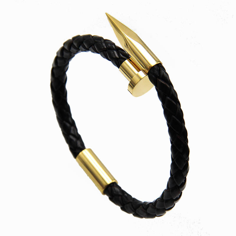 2022 New Nail Titanium Steel Jewelry Leather Accessories Stainless Steel Men's Bracelet  Weaving