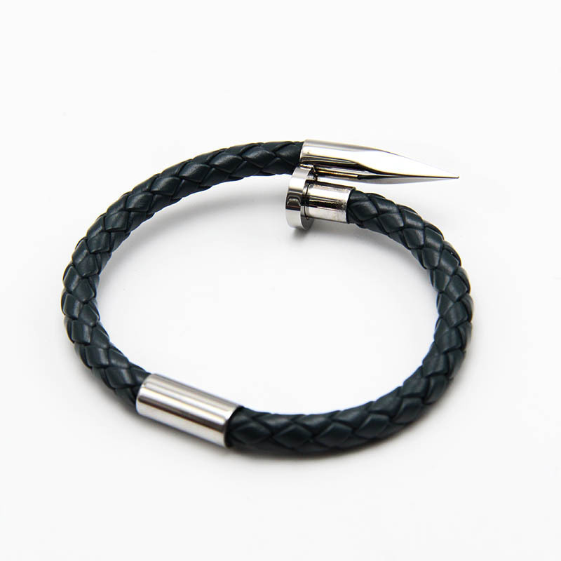 2022 New Nail Titanium Steel Jewelry Leather Accessories Stainless Steel Men's Bracelet  Weaving