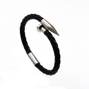 2022 New Nail Titanium Steel Jewelry Leather Accessories Stainless Steel Men's Bracelet  Weaving