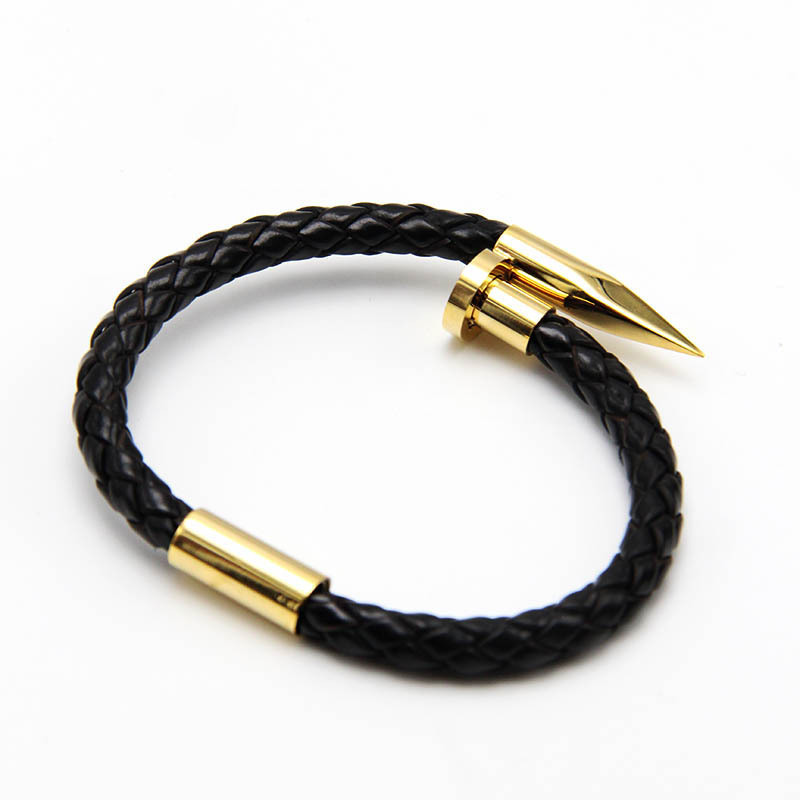 2022 New Nail Titanium Steel Jewelry Leather Accessories Stainless Steel Men's Bracelet  Weaving