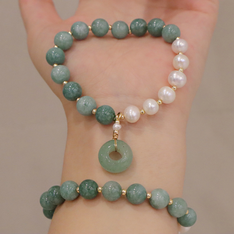 Luxury Hotan Jade Safety Clasp Pendant Women Bracelet Jewelry Natural Freshwater Pearl Myanmar Jade Bracelet For Women