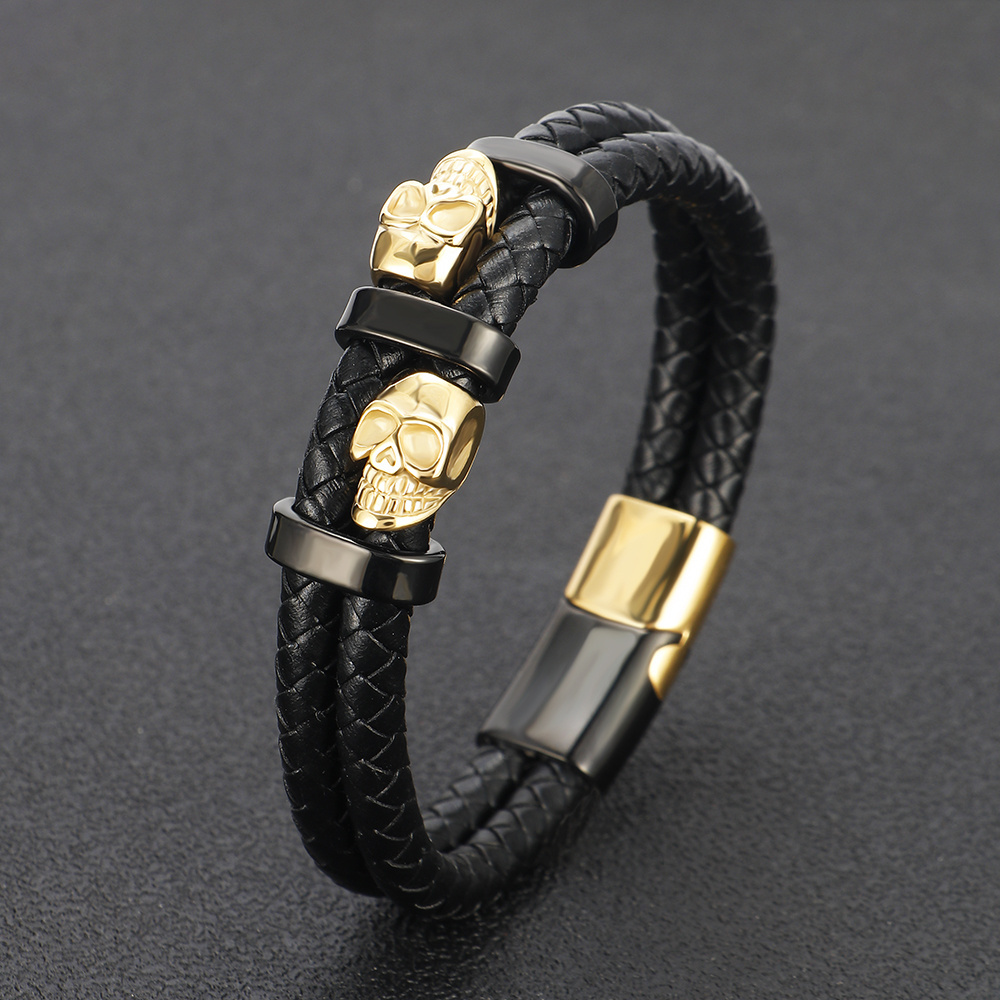 italian charm Skull bracelet men stainless steel Magnetic Leather Customized Gold jewelry making charms for Bracelet