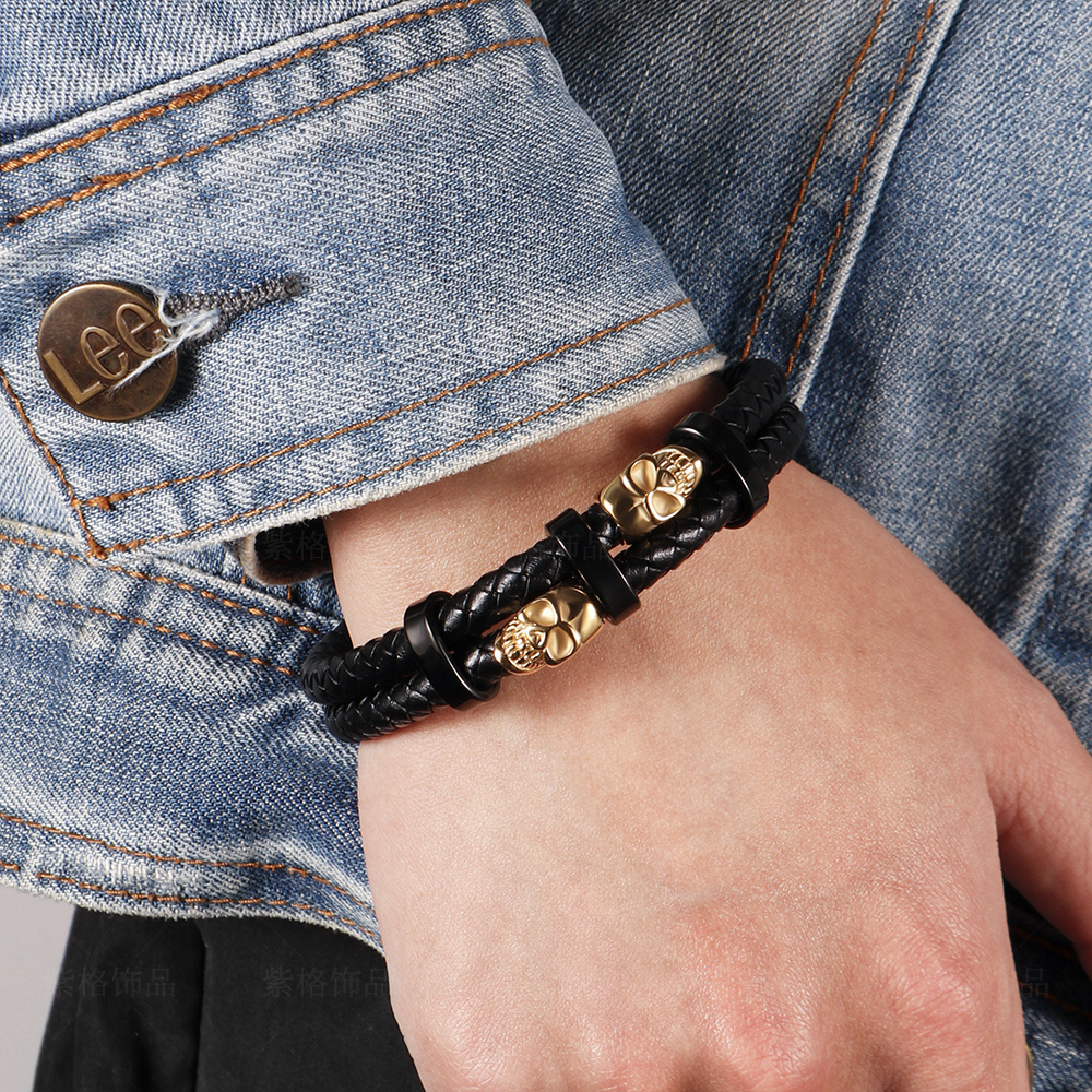 italian charm Skull bracelet men stainless steel Magnetic Leather Customized Gold jewelry making charms for Bracelet