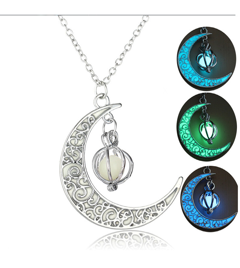 Wholesale Metal Moon Luminous Stone Gemstone Necklace Pendant Fashion Jewelry Accessories Halloween Gifts For Women Girls Men