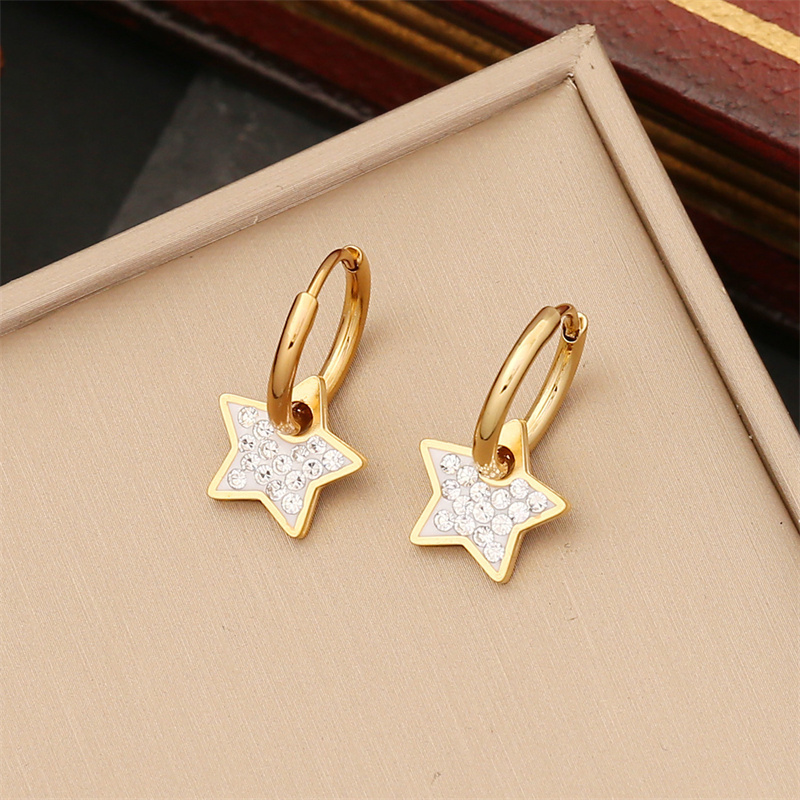 China Wholesale Elegant Full Diamond Heart Star Moon Pendant Stainless Steel Hoop Earrings Jewelry