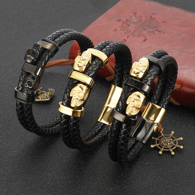 italian charm Skull bracelet men stainless steel Magnetic Leather Customized Gold jewelry making charms for Bracelet