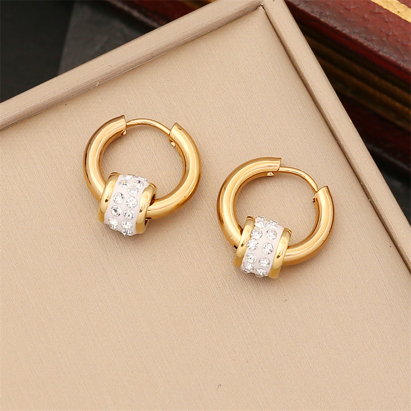 China Wholesale Elegant Full Diamond Heart Star Moon Pendant Stainless Steel Hoop Earrings Jewelry