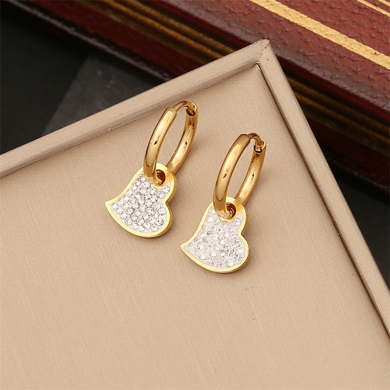 China Wholesale Elegant Full Diamond Heart Star Moon Pendant Stainless Steel Hoop Earrings Jewelry