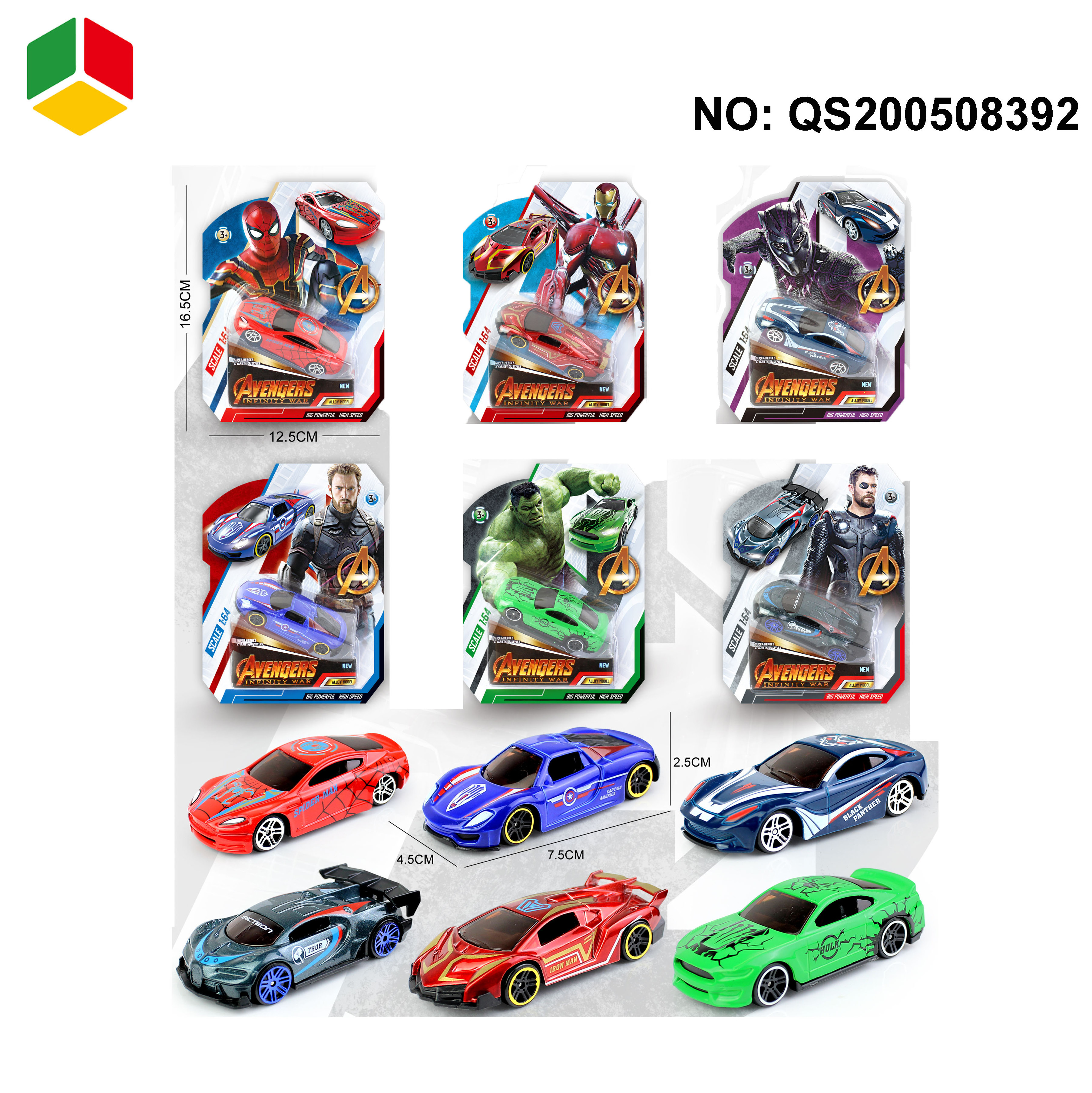 Hot Selling Free Wheel Diecast Metal Alloy Mini 1/64 Cars With Super Hero Pattern