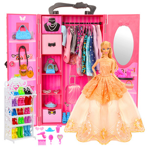 Dollhouse Furniture Closet 73 Sets=1Wardrobe+16 Doll Dresses Clothes+46 Accessories+10 Shoes For 11.5'' Doll Girl Kid Toy Gift