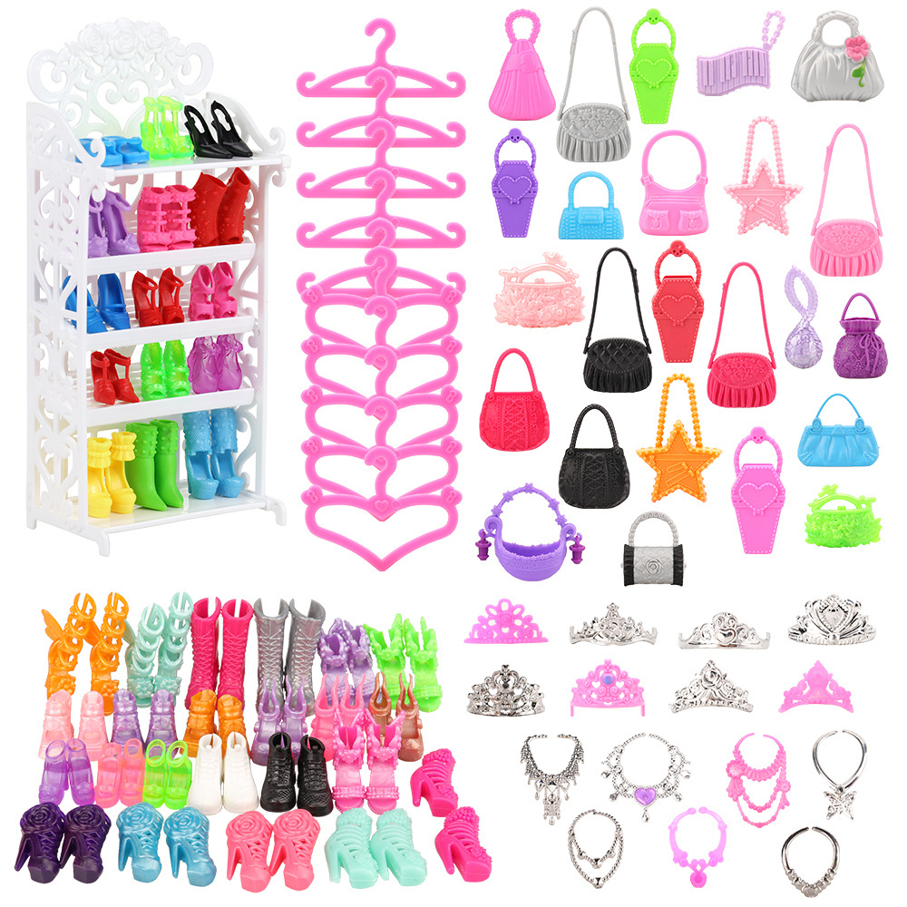 Dollhouse Furniture Closet 73 Sets=1Wardrobe+16 Doll Dresses Clothes+46 Accessories+10 Shoes For 11.5'' Doll Girl Kid Toy Gift