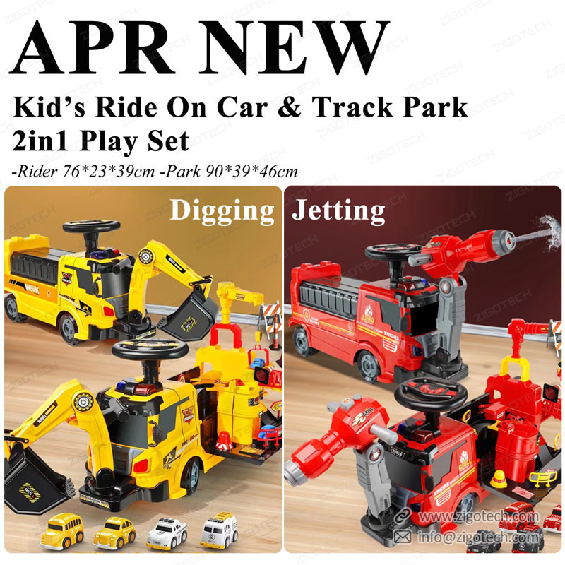 2022 ride on car kids electric Toy Excavator Fire Car Monster driving car parking play game set 2 in 1