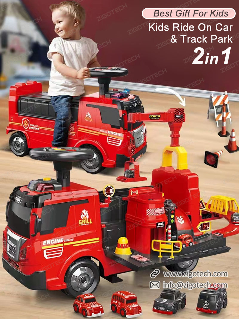 2022 ride on car kids electric Toy Excavator Fire Car Monster driving car parking play game set 2 in 1