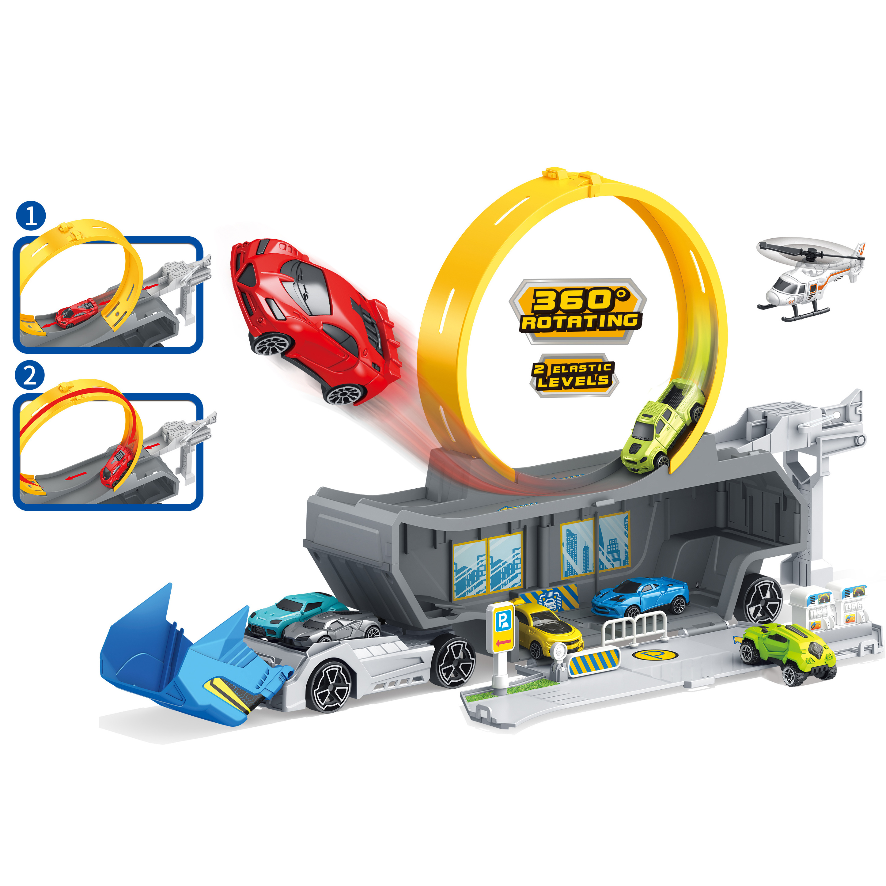 Stunt Launch Race Looping Set Toy Trucks Play set Shark Track