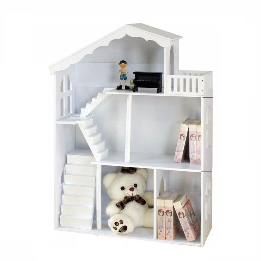 Manufacture wholesale White Doll house Three floor toys kids dollhouse bookshelf