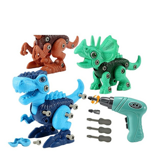 3 in 1 DIY assemble puzzle simulation dinosaur toys screws take apart building dinosaur set with electric drill for kid gift set