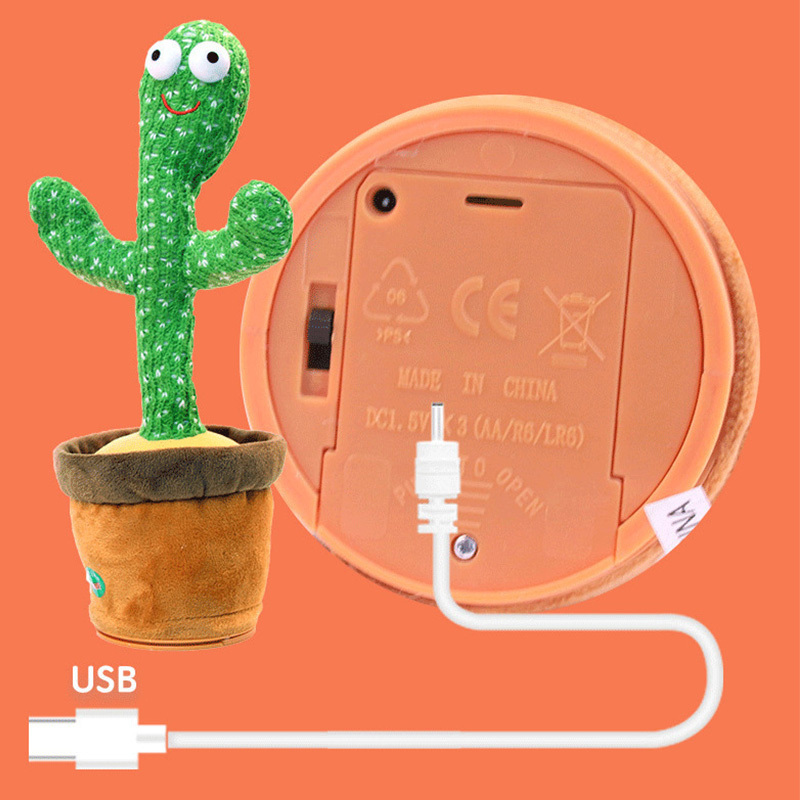 USB Charging Repeat Talking Singing Light Recording Twisting Music Stuffed Plush Baby Plant Toy Dancing Cactus